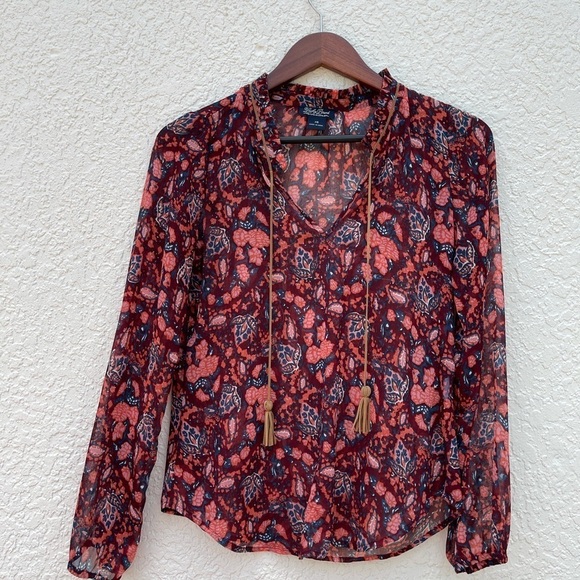 Lucky Brand women long sleeves sheer boho top XS - Picture 5 of 6